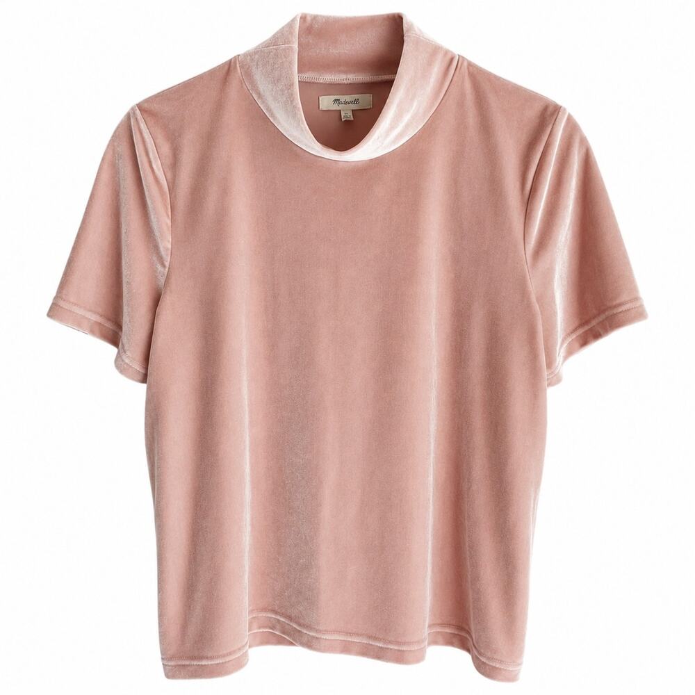 Madewell Pink Champagne Velvet Mock Neck Short Sleeve Crop Top Size XS